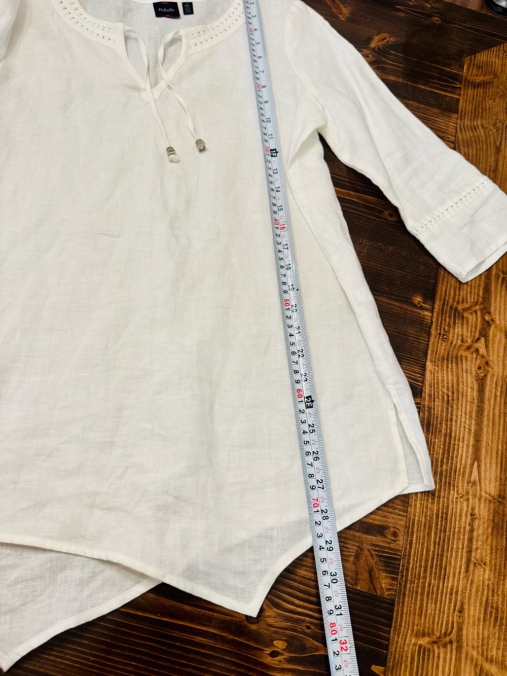 Rafaella Women’s White 100% Linen Split-Neck Tunic with Ties Size S‎ - Picture 9 of 9